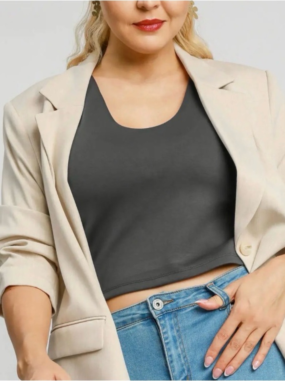 Umgee Charcoal Scoop Neck Cropped Tank Top
